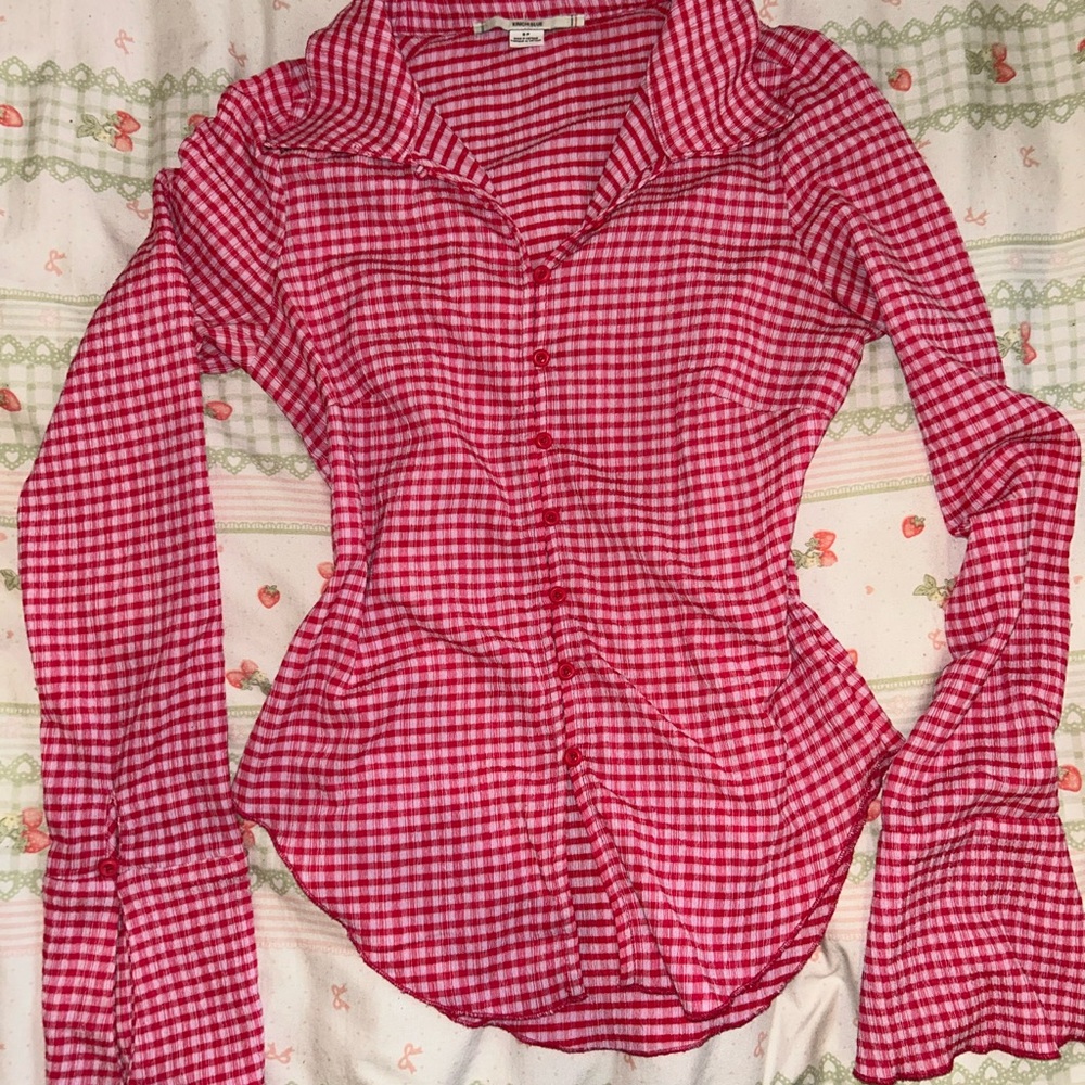 Kimchi Blue Red Checkered Button Down Shirt